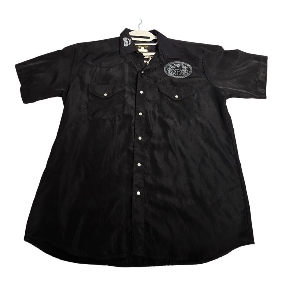 Dos de Oro Mens Black Western Pearl Snap Shirt ShortSleeve Embroidered XL42. 661